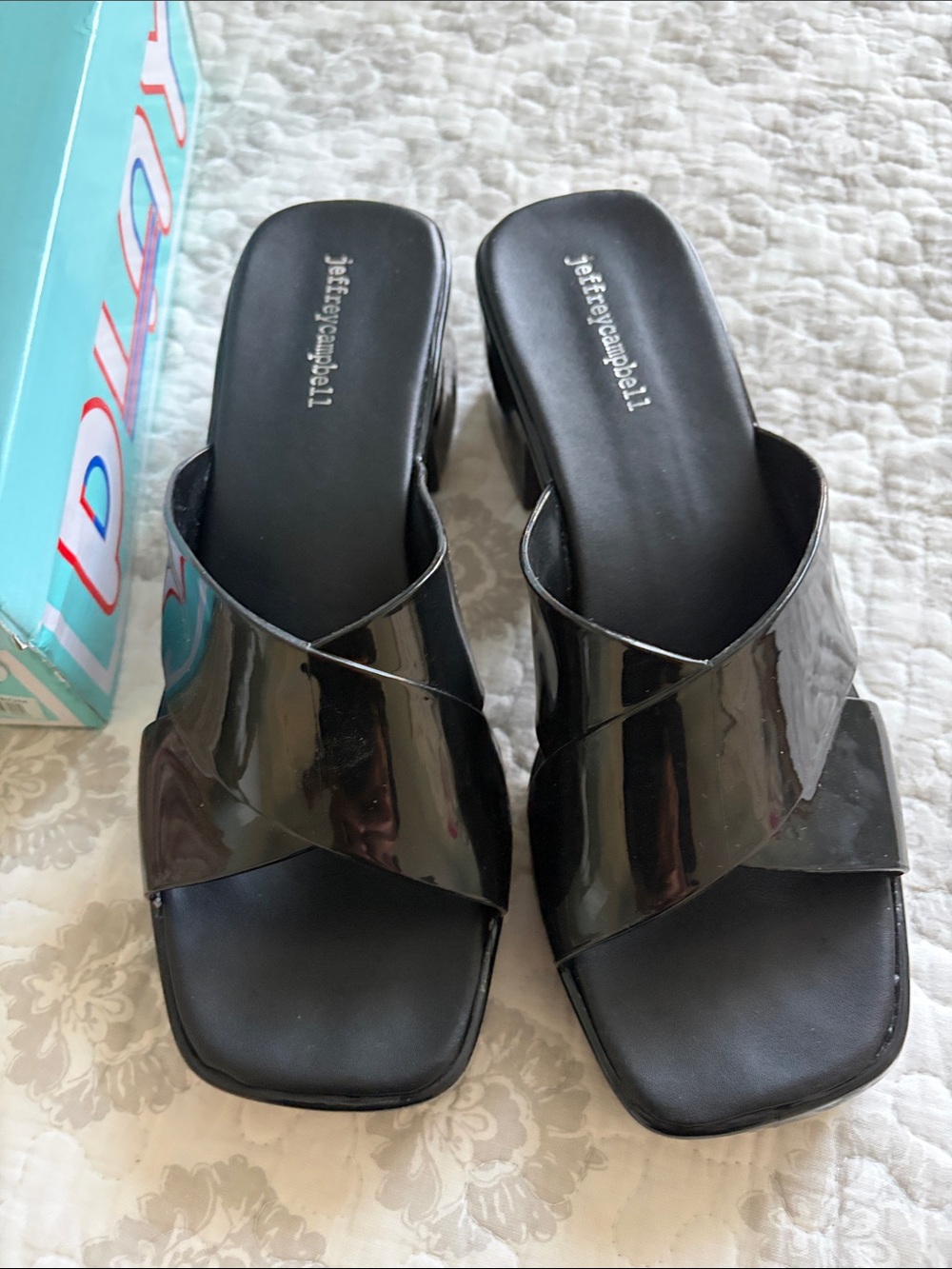 Jeffrey Campbell Bubblegum Sandals, color “black shiny” size 10